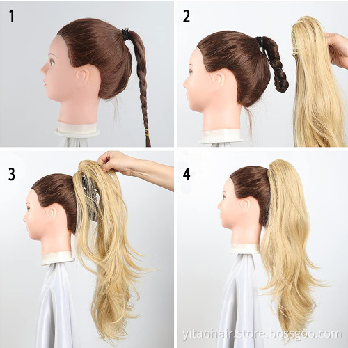 long wavy Ponytail Claw Hair 24 Inch Long Body Wave Ponytail hair Extension Synthetic Wrap Around Drawstring Hair with 1Clips